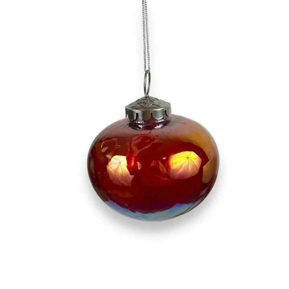 Vintage Hand Blown Iridescent Carnival Glass Bulb Ornament
